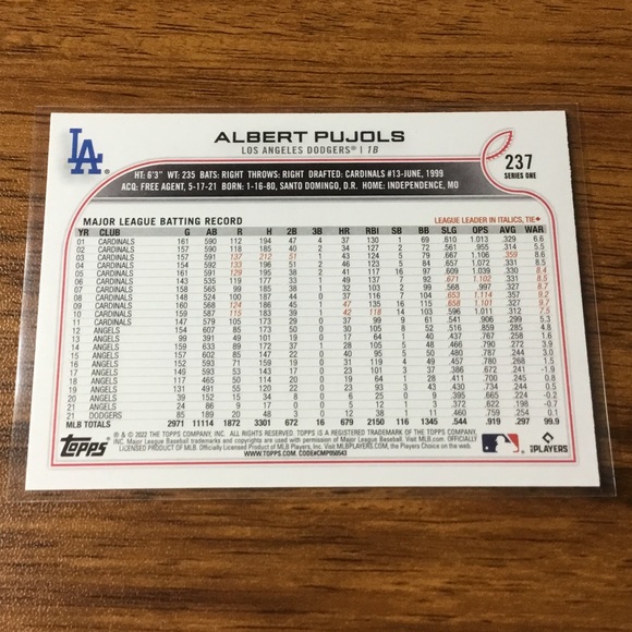 MLB Albert Pujols Base Topps #237 Series 1 - Picture 2 of 2